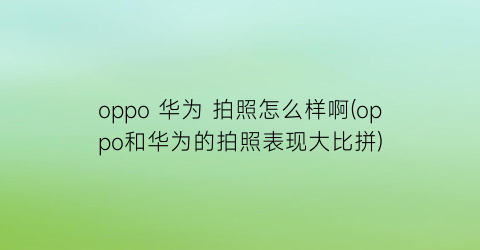 oppo华为拍照怎么样啊(oppo和华为的拍照表现大比拼)